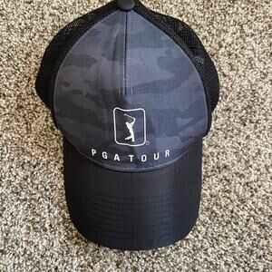 PGA Tour black camo pro series cap hat SnapBack adjustable mesh